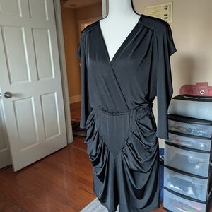 Chic Black Draped Midi Dress